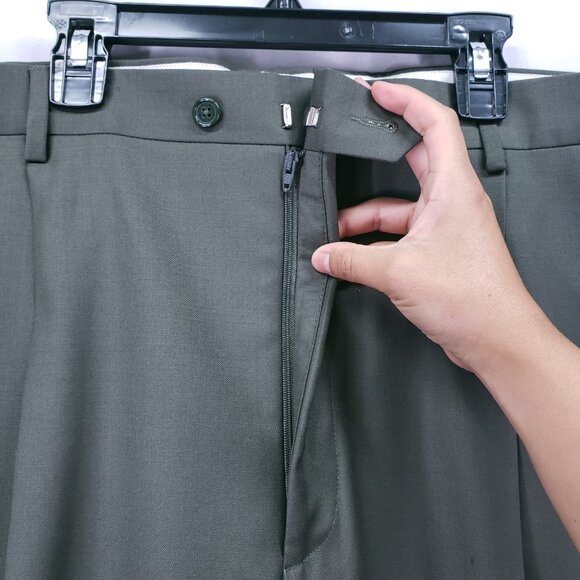 Paul Fredrick 100% Wool Italy Dark Sage Green Pleated Dress Pants Trousers 40R - Picture 7 of 16